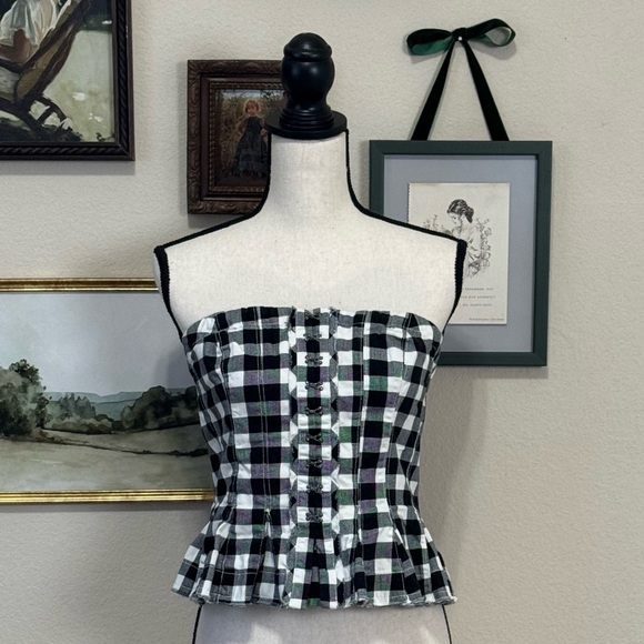 FREE PEOPLE |  Black and White Checkered Corset Strapless Top Size Medium - Picture 2 of 16
